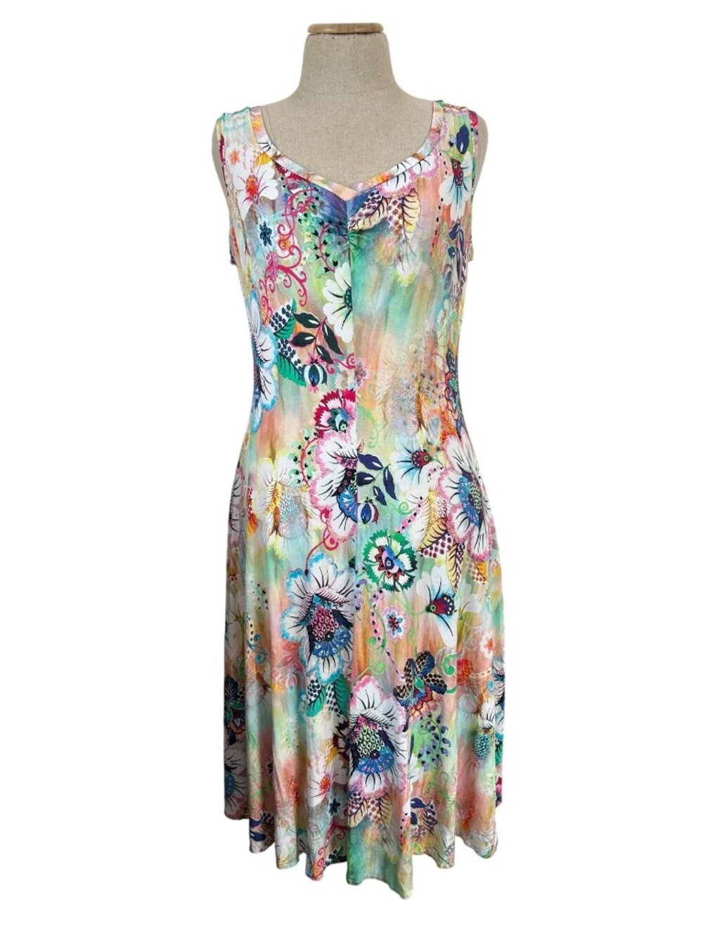 Elana Kattan Women's Sz Large Floral Multicolor Sleeveless Lined Dress